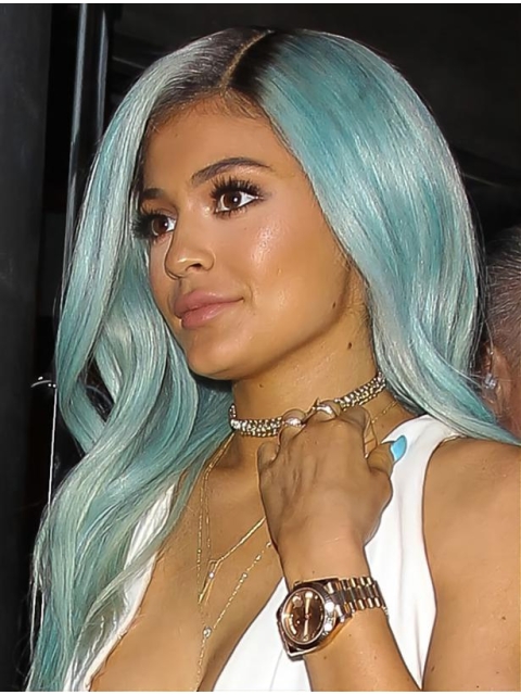 18'' Long Straight Lace Front Without Bangs 2 tone Synthetic Women  Kylie Jenner wigs