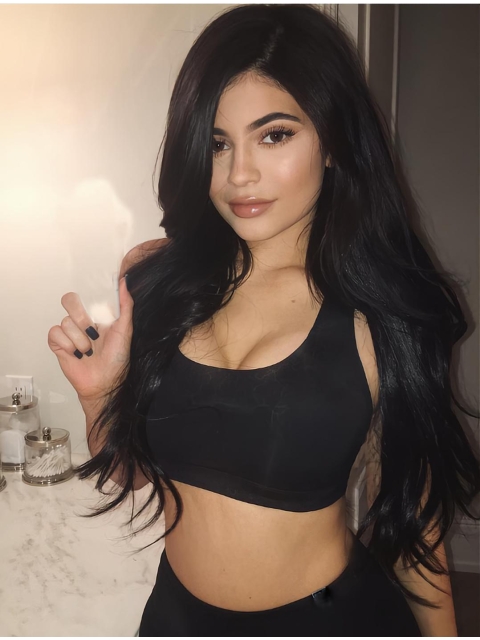 24'' Long Straight With Bangs Lace Front Black Synthetic Women  Kylie Jenner Wigs