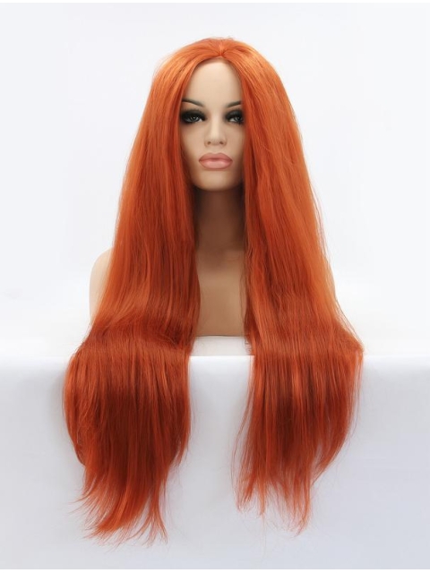 32'' Long Auburn Without Bangs  Lace Front Straight Synthetic Women Wigs