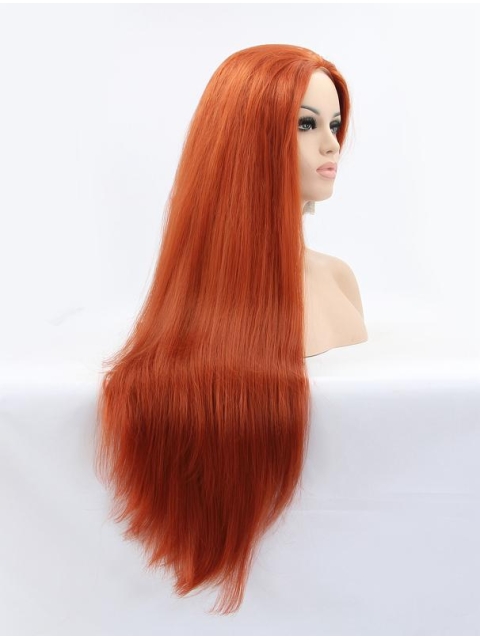 32'' Long Auburn Without Bangs  Lace Front Straight Synthetic Women Wigs