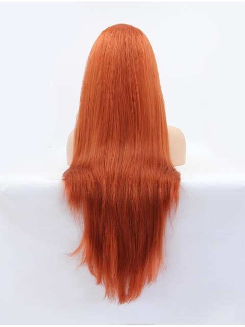 32'' Long Auburn Without Bangs  Lace Front Straight Synthetic Women Wigs