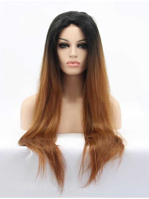 30''Long Straight Ombre/2 Tone Without Bangs  Lace Front  Synthetic Women Wigs