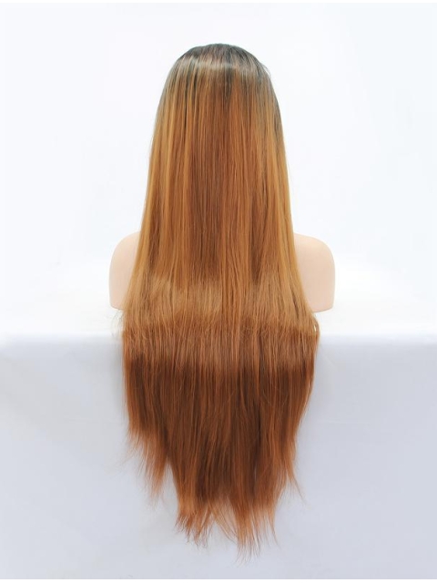 30''Long Straight Ombre/2 Tone Without Bangs  Lace Front  Synthetic Women Wigs