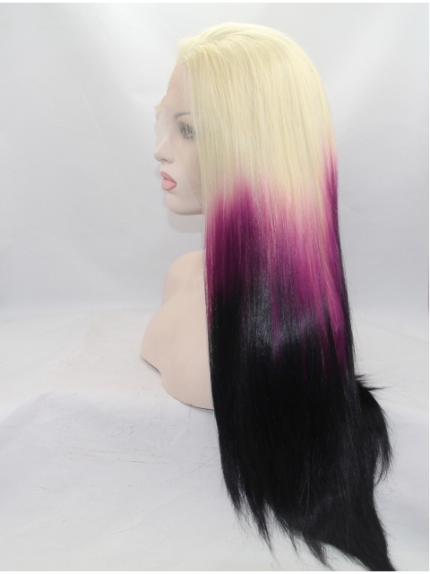 26" Straight Ombre/2 Tone Without Bangs Synthetic Lace Front Long Wigs