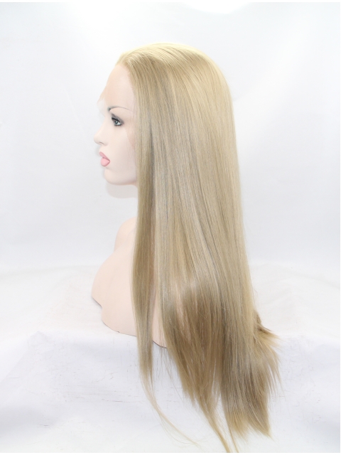 24" Long Straight Lace Front Blonde Without Bangs Synthetic Women Wigs