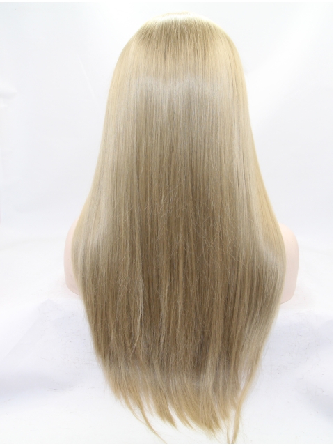 24" Long Straight Lace Front Blonde Without Bangs Synthetic Women Wigs