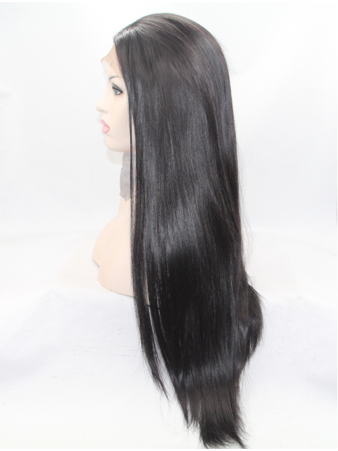 27" Long Straight Black Lace Front Layered Synthetic  Women Wigs