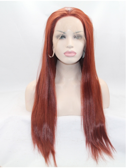 26" Long Straight Lace Front Red Without Bangs Synthetic  Women Wigs