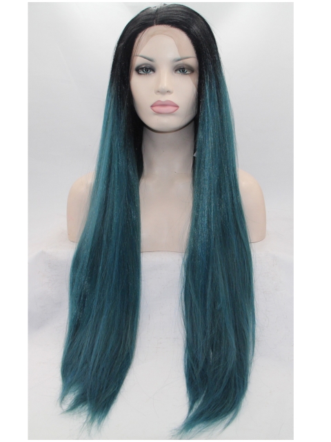 32" Straight Without Bangs Lace Front Ombre/2 Tone Synthetic  Long Women Wigs