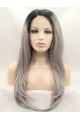 19" Straight Layered  Lace Front   Synthetic Long Grey Women Wigs