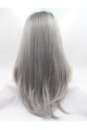 19" Straight Layered  Lace Front   Synthetic Long Grey Women Wigs