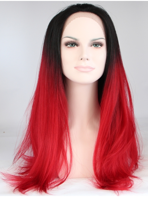 18" Straight Without Bangs Lace Front Ombre/2 Tone  Synthetic  Long Women Wigs