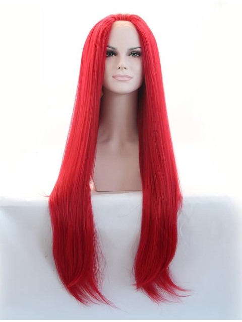 33'' Long Straight Without Bangs Lace Front Red  Synthetic Women Wigs