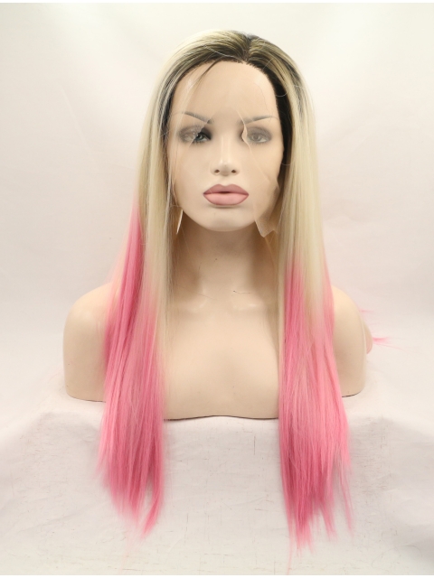 22'' Long Straight Without Bangs Ombre/2 Tone Lace Front Synthetic Women Wigs