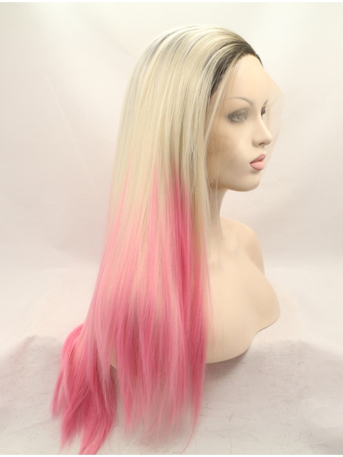 22'' Long Straight Without Bangs Ombre/2 Tone Lace Front Synthetic Women Wigs