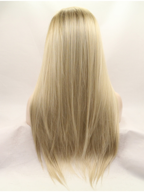 26'' Long Straight Without Bangs Blonde  Lace Front Synthetic Women Wigs