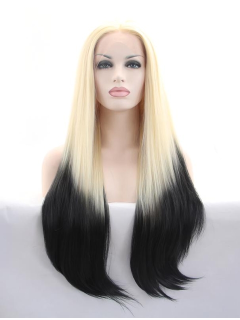 30'' Long Straight Without Bangs Ombre/2 Tone  Long Lace Front Synthetic Women Wigs