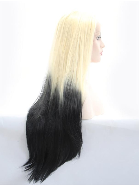 30'' Long Straight Without Bangs Ombre/2 Tone  Long Lace Front Synthetic Women Wigs