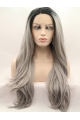 27'' Long Straight  Lace Front Layered Synthetic Grey Women Wigs