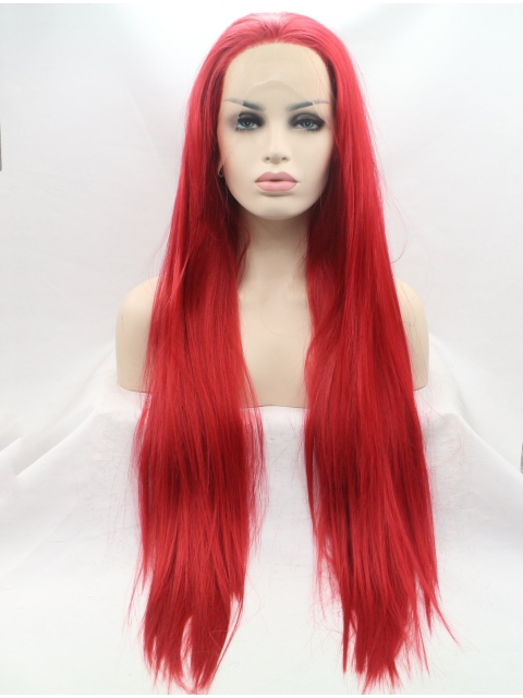 30'' Long Straight Lace Front Layered red Synthetic Long Women Wigs