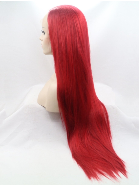 30'' Long Straight Lace Front Layered red Synthetic Long Women Wigs