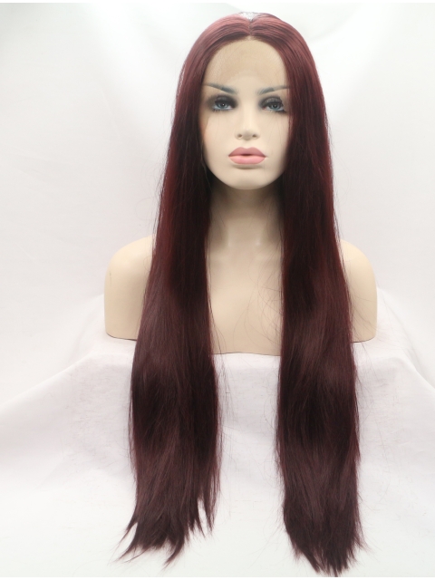 32 ''  Long Straight  Without Bangs  Lace Front  Auburn Long  Synthetic Women Wigs