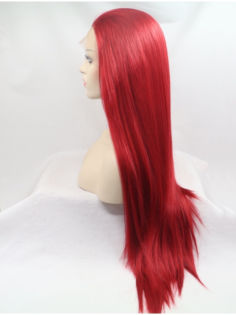 32'' Long Straight Lace Front Without Bangs Long Synthetic Red  Women Wigs