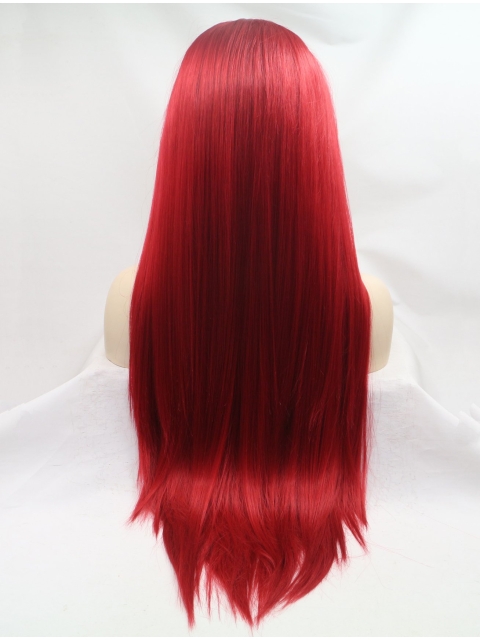 32'' Long Straight Lace Front Without Bangs Long Synthetic Red  Women Wigs