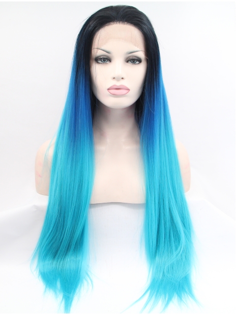 30" Long Straight Lace Front Ombre/2 Tone Without Bangs Synthetic Women Wigs