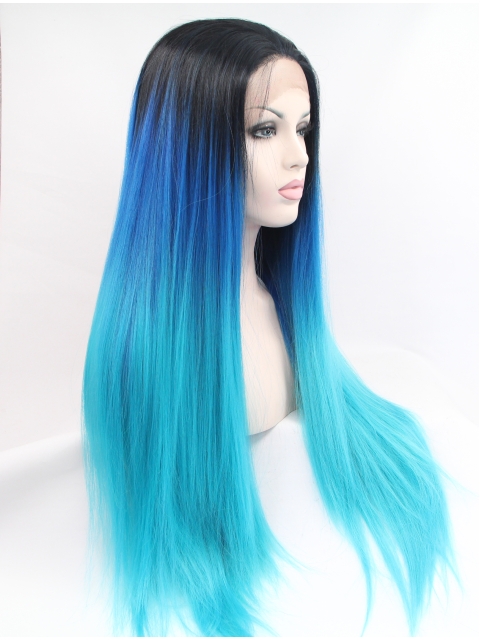 30" Long Straight Lace Front Ombre/2 Tone Without Bangs Synthetic Women Wigs