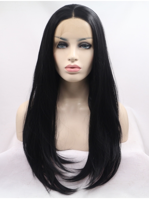 21" Long Straight Lace Front  Black Without Bangs  Synthetic Women Wigs