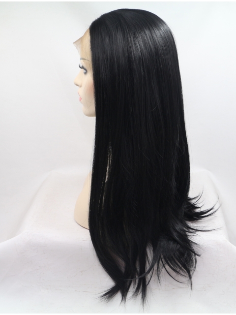 21" Long Straight Lace Front  Black Without Bangs  Synthetic Women Wigs