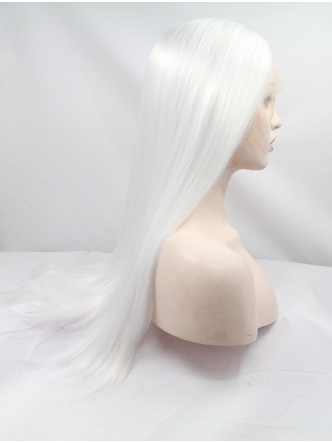 22'' Long Straight Without Bangs Lace Front  White  Women Wigs