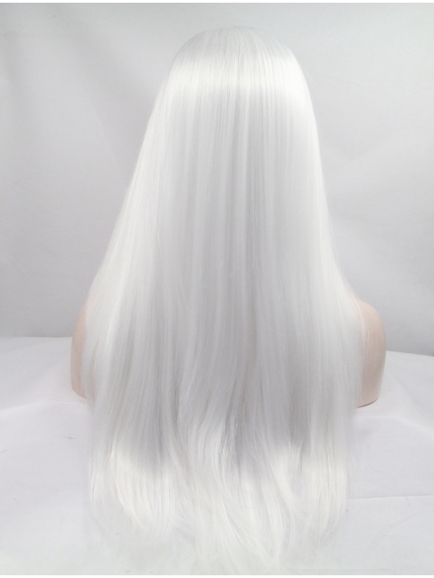 22'' Long Straight Without Bangs Lace Front  White  Women Wigs