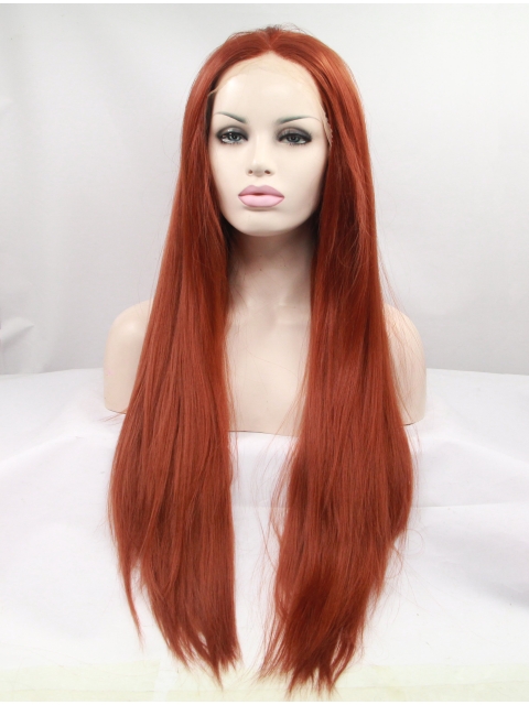 32'' Long Straight Lace Front  Auburn  Layered Synthetic Women Wigs