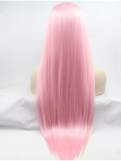 30'' Long Straight Without Bangs  Lace Front  Pink  Synthetic Women Wigs