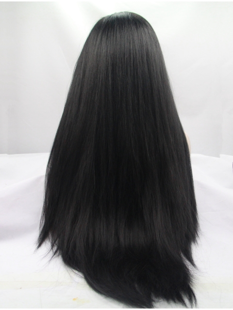 30'' Long Straight Without Bangs Lace Front  Black  Synthetic Women Wigs