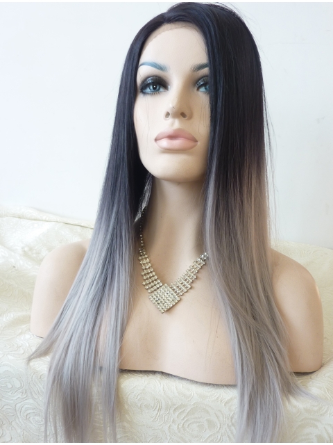 22'' Long Staight Without Bangs Lace Front Ombre/2 Tone  Synthetic Women Wigs