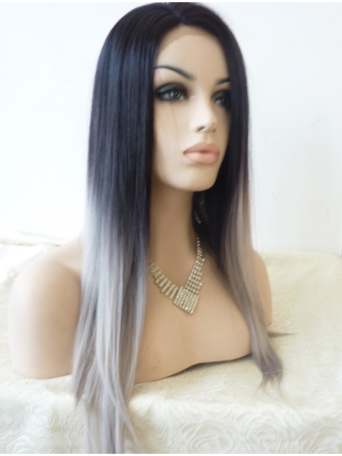 22'' Long Staight Without Bangs Lace Front Ombre/2 Tone  Synthetic Women Wigs