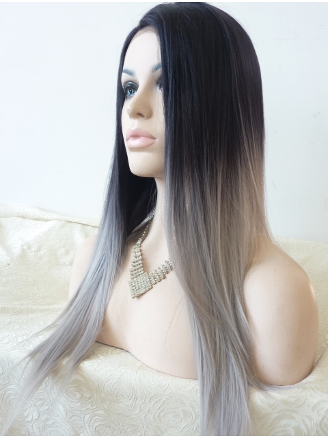 22'' Long Staight Without Bangs Lace Front Ombre/2 Tone  Synthetic Women Wigs