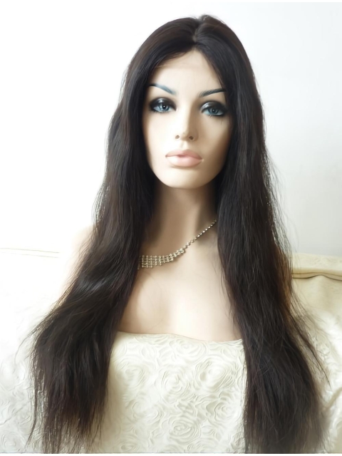 27'' Long Straight Without Bangs Black Lace Front Synthetic Women Wigs