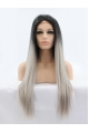 26" Straight Without Bangs  Lace Front  Synthetic Ombre/2 Tone Women Wigs