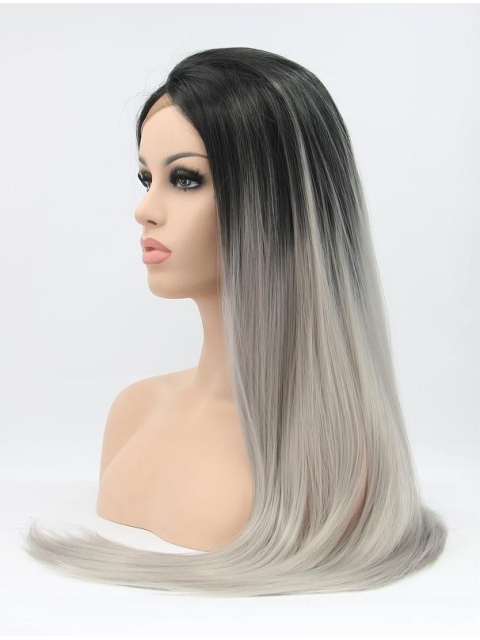 26" Straight Without Bangs  Lace Front  Synthetic Ombre/2 Tone Women Wigs