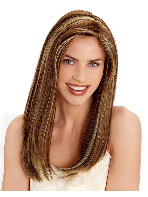 23'' Online Brown Straight Capless Long Human Hair Women Wigs