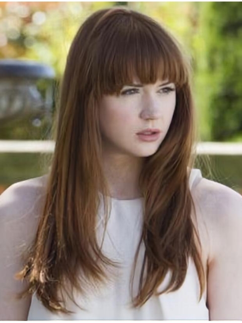 18'' High Quality Straight Brown Capless  With Bangs Synthetic Women Karen Gillan Wigs