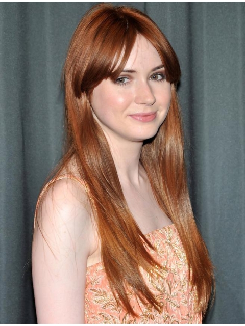 22" Long Straight Full Lace With Bangs Auburn Women Trendy Karen Gillan Wigs