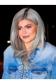 16''Long Straight Platinum Blonde  Capless  Synthetic Women Kylie Jenner Wigs