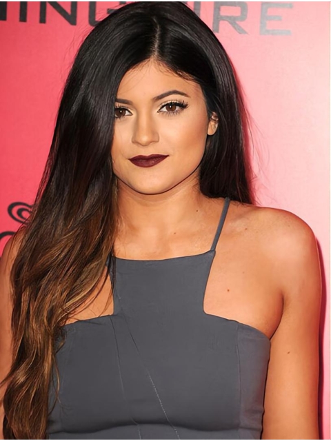 26" Straight Long Without Bangs  Full Lace Ombre/2 Tone Synthetic Women Kylie Jenner Wigs