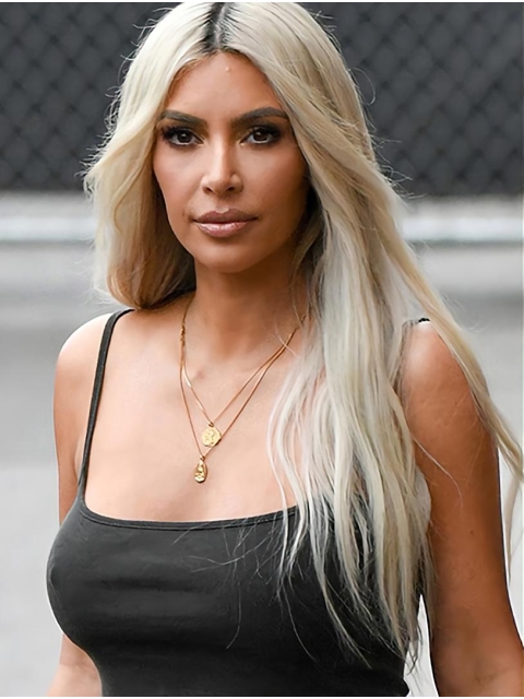  24" Long Straight Without Bangs Lace Front Synthetic Women Kim Kardashian Wigs