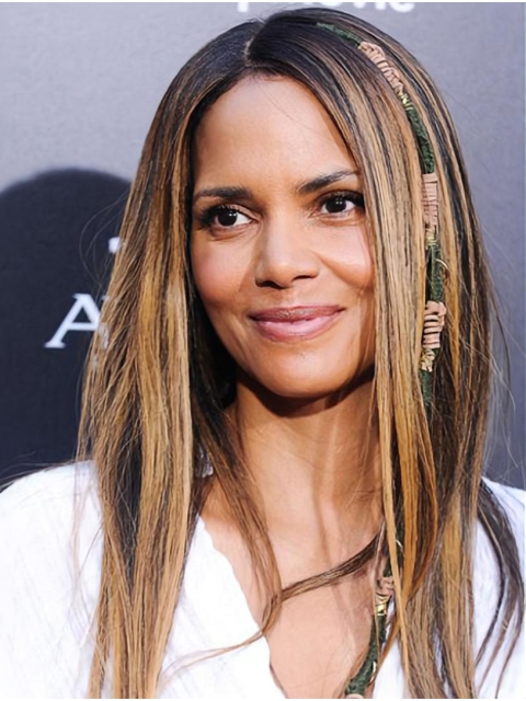 16'' Long Straight Without Bangs Ombre/2 Tone Lace Front Synthetic Women Halle Berry Wigs